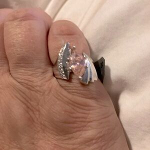 A pink AAA quality cubic zirconia pink and silver ring.